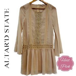 🌟HP🌟 Altar’d State Crochet Detail Drop Waist Dress in Cream